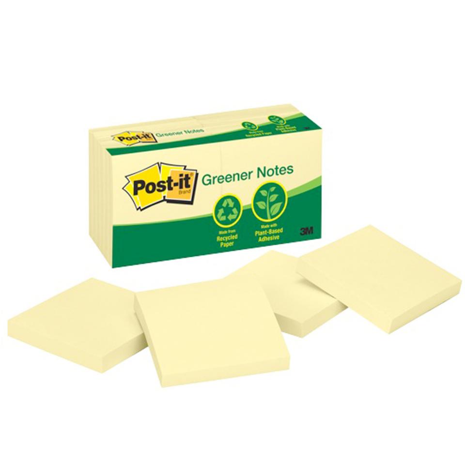 Post-it Greener Notes 76 x 76mm Yellow 100 Sheets Each