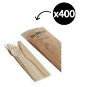 Wooden Cutlery Pack With Knife + Fork + Napkin Carton 400