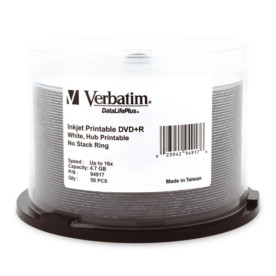 Verbatim DataLifePlus White Ink Jet Printable/Hub Printable DVD+R 4.7 GB / 16x - 50-Pack Spindle