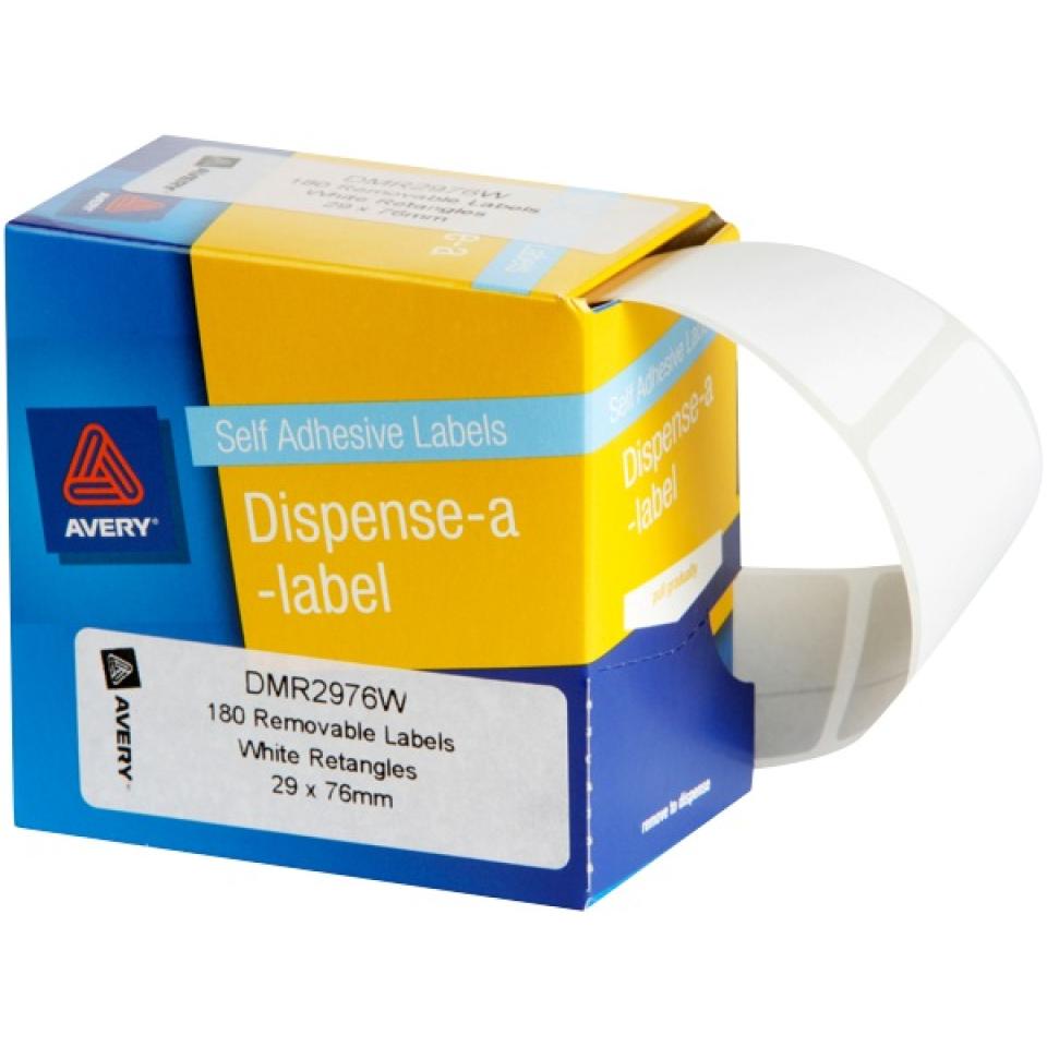 Avery White Rectangular Dispenser Labels - 76 x 29mm - 180 Labels - Hand writable