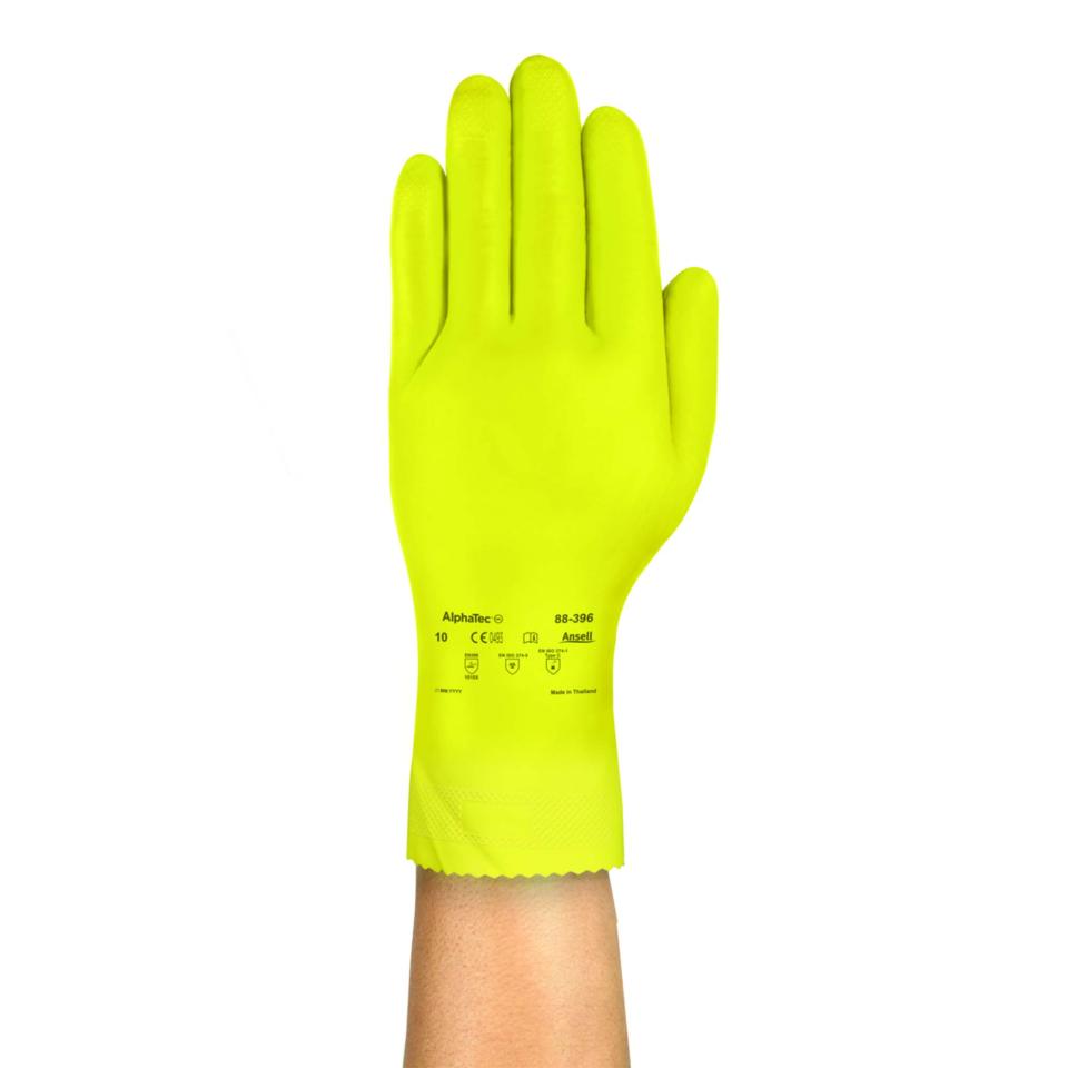 AlphaTec 88-396 Latex Silverlined Texture Grip Glove Yellow Size 9 Pack 12