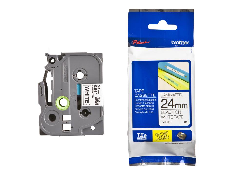 Brother TZE251 Tz Laminated Tape Black on White 24mm Winc