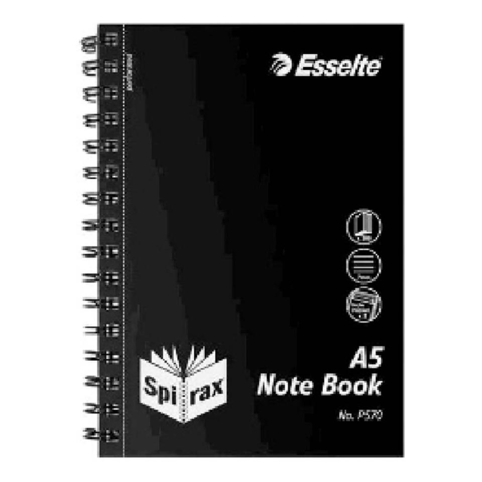 Spirax P570 Notebook A5 Side Opening Polypropylene Cover 2 Notes 200 Page Black