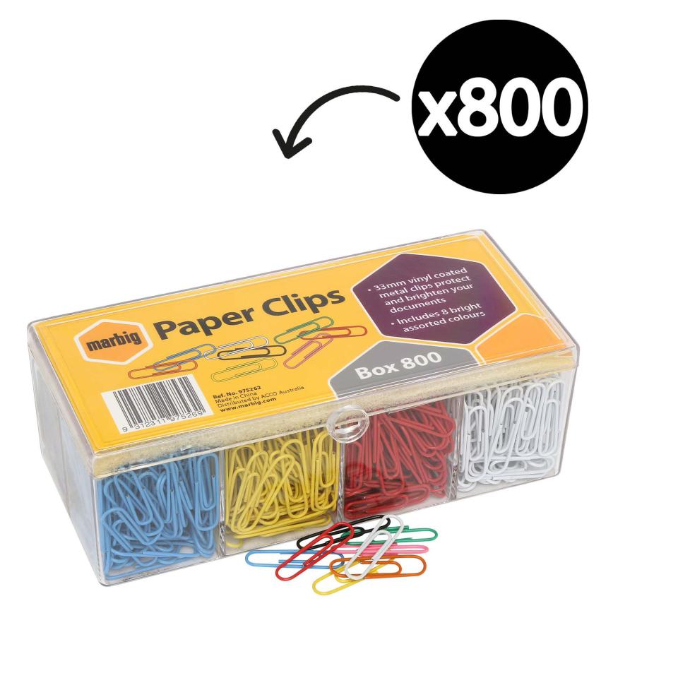 Marbig Paper Clips Assorted Colours Box 800