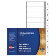 Avery Dividers A4 Polypropylene 1-10 Numerical Extra Wide White Tab