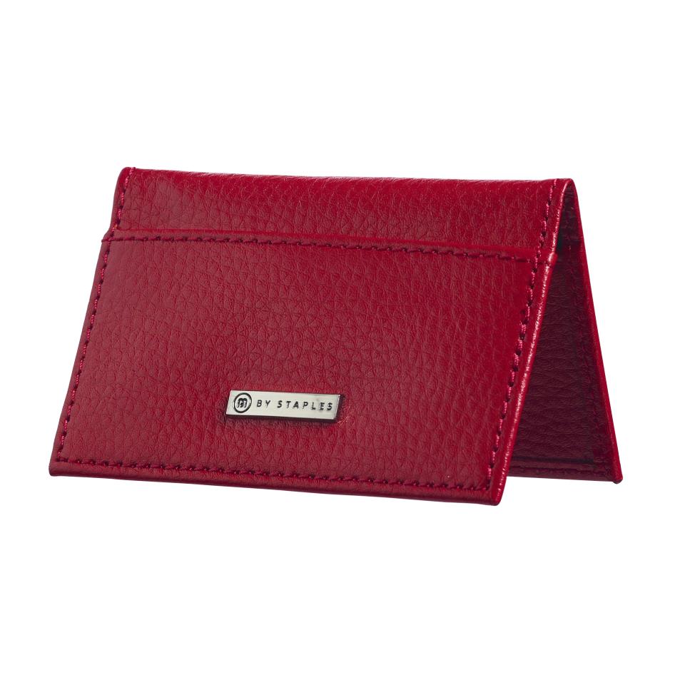M By Staples Leather Business Card Case 2 Pocket Red