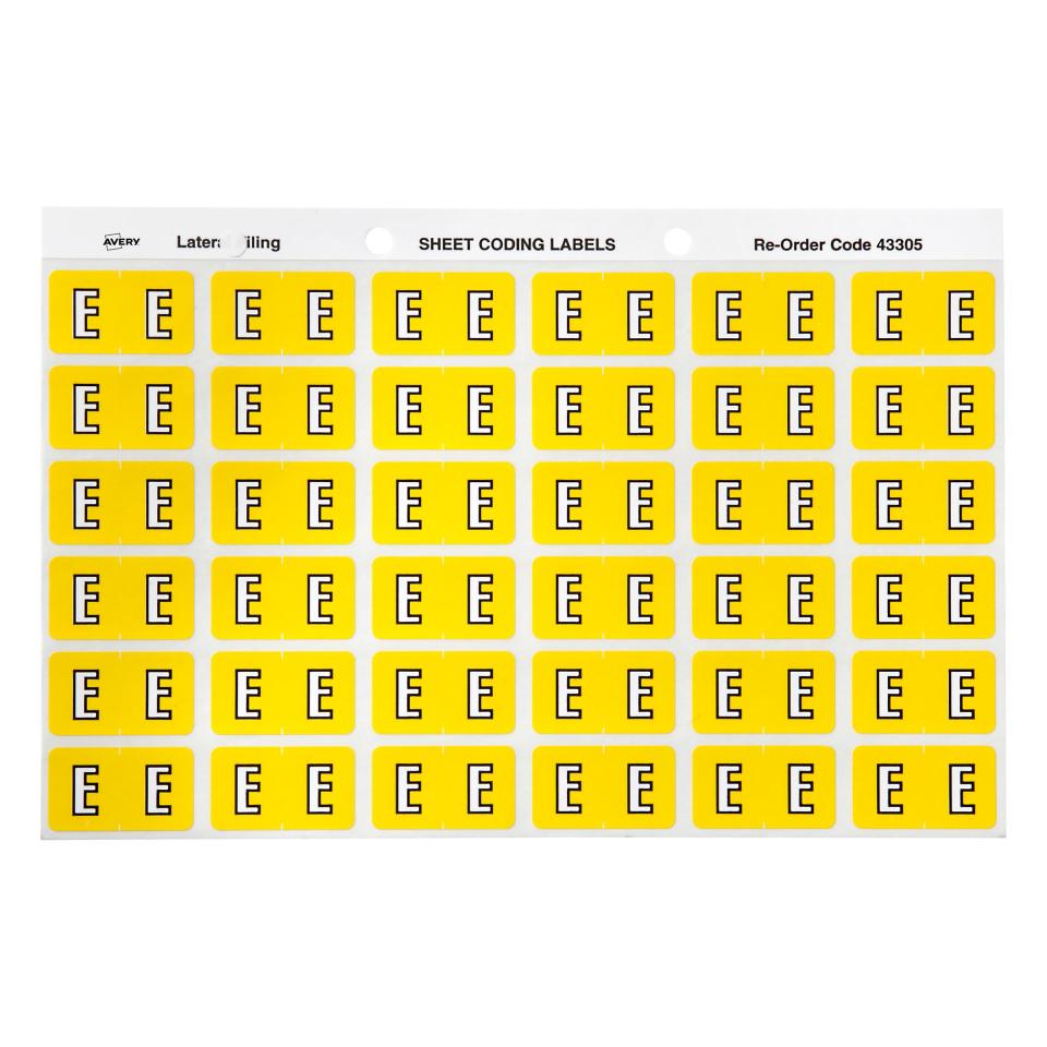 Avery E Side Tab Colour Coding Labels for Lateral Filing - 25 x 38mm - Yellow - 180 Labels