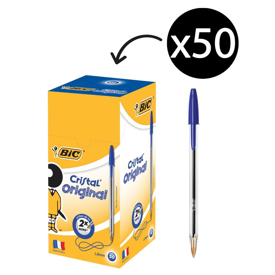ORIGINAL BIC Cristal Medium Ballpoint Pens Biros Ball Pen BLUE BOX 50 