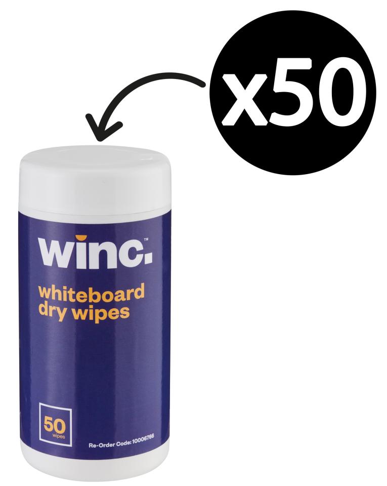 Winc Whiteboard Cleaning Dry Wipes Tub 50 | Winc