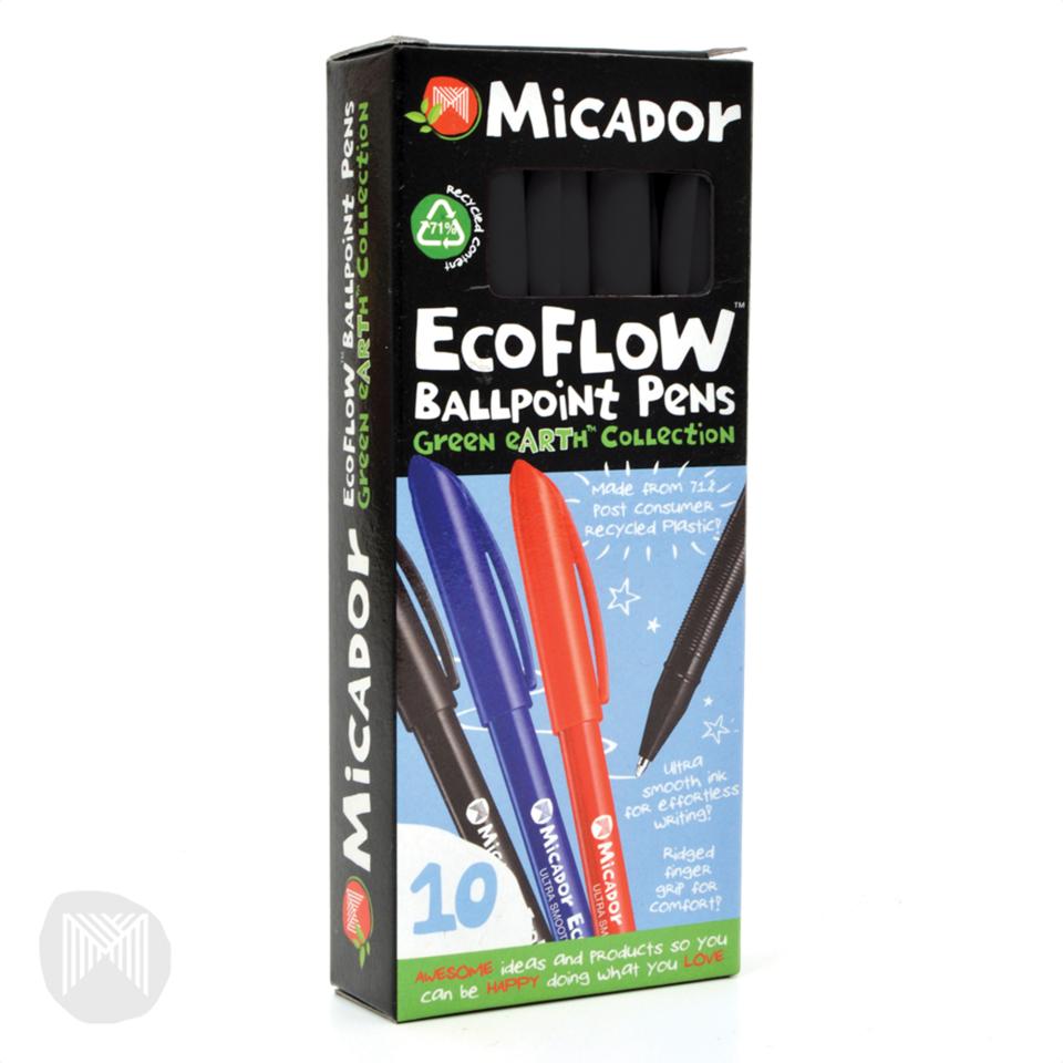Micador Ecoflow Ballpoint Pen Medium 1.0mm Black Box 10