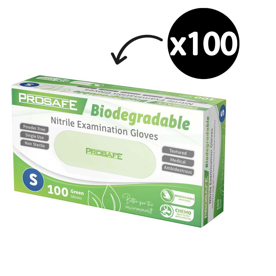 Prosafe Biodegradable Green Nitrile Examination Gloves  Powder Free Small Box 100 Image