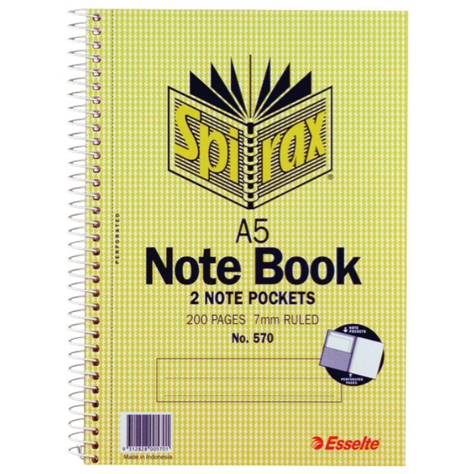Spirax No.570 Notebooks A5 Side Opening With Pockets 200 Page