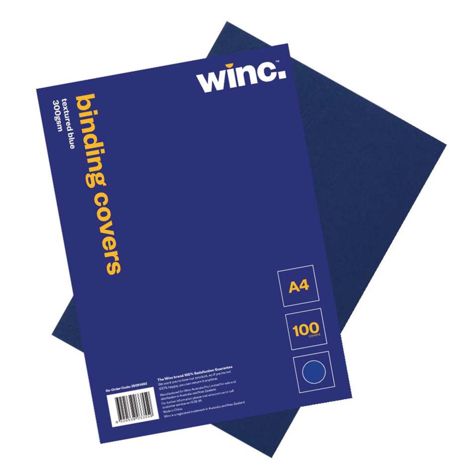 Winc Leathergrain Binding Cover A4  300gsm Blue Pack 100