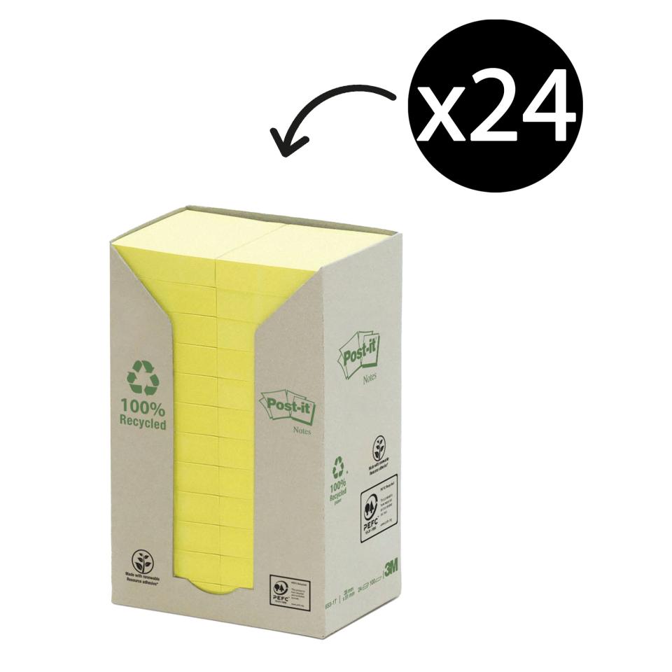 Post-it 100% Recycled Notes 38 x 51mm Pack 24