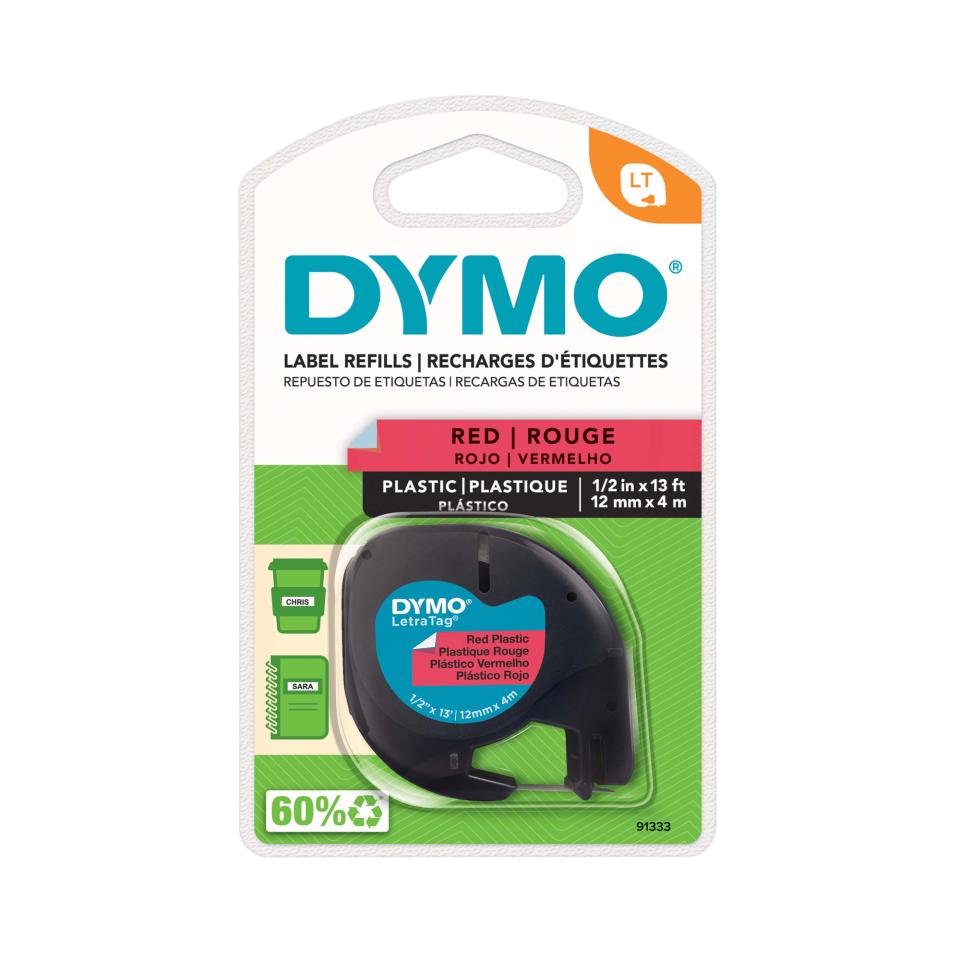 Dymo Letratag Label Printer Plastic Tape 12mm x 4m Red