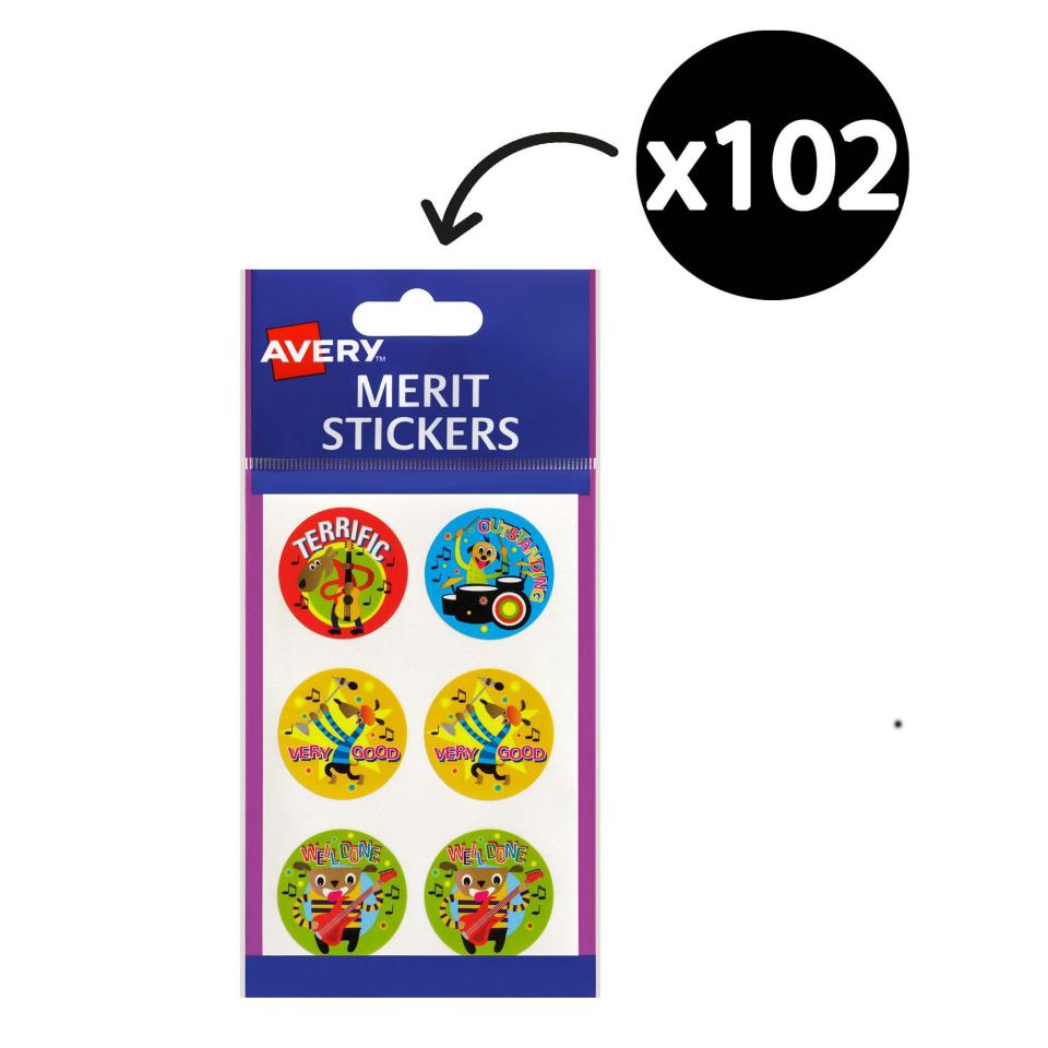 Avery Merit and Reward Stickers Cartoon Band 30 mm diameter Pack 102 Image