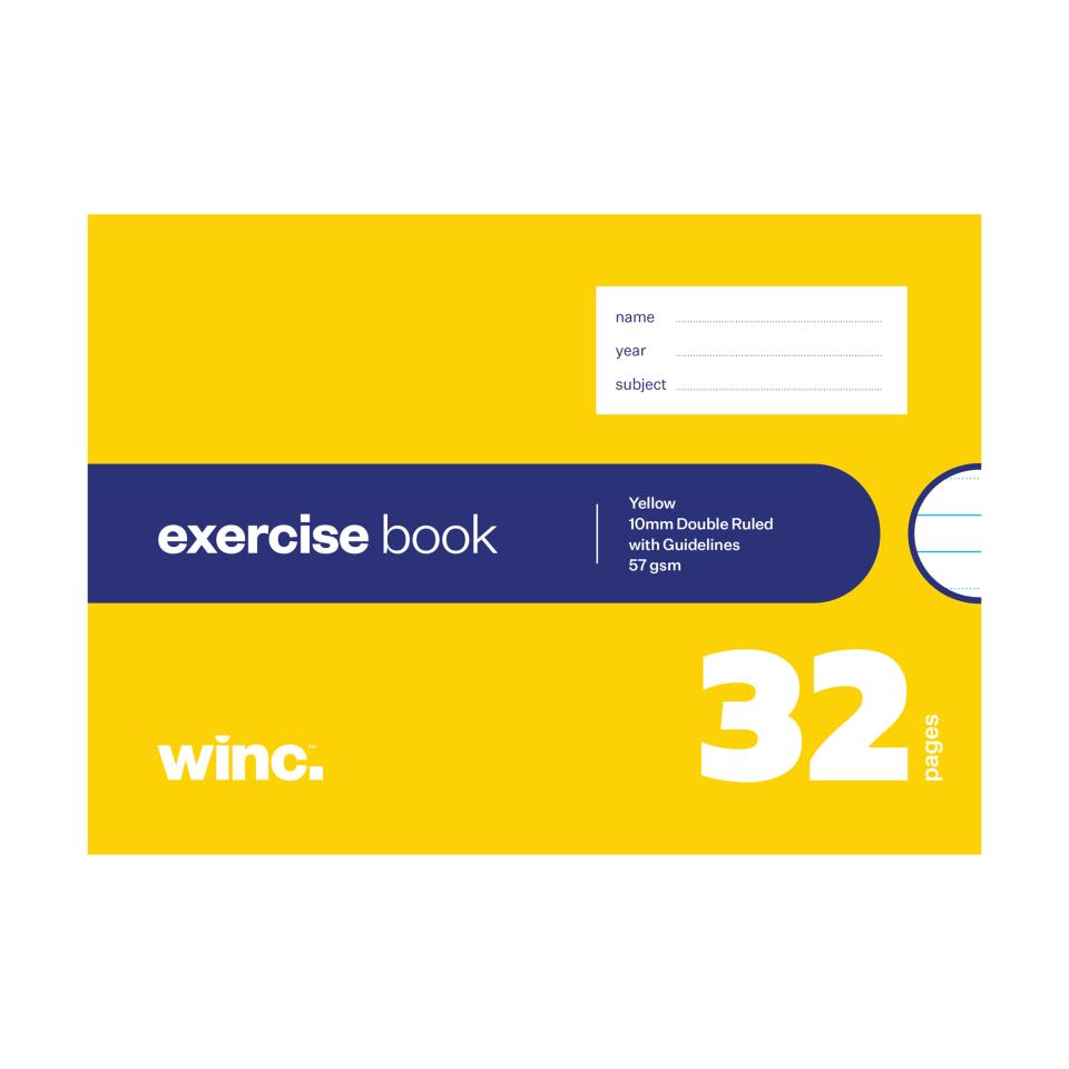 Winc Exercise Book NSW Landscape 175x240mm 10mm Double Ruled 57gsm 32 Pages Yellow Pack 20