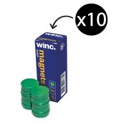 Winc Round Magnets Flat 25mm Green Pack 10