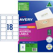 Avery Premium White Inkjet Laser Address Labels with AveryEco 18UP 100 Sheets 63.5 x 46.6mm L7161