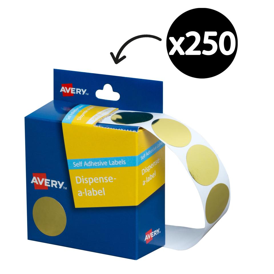 Avery Circle Dispenser Labels 24mm Diameter Gold 250 Labels