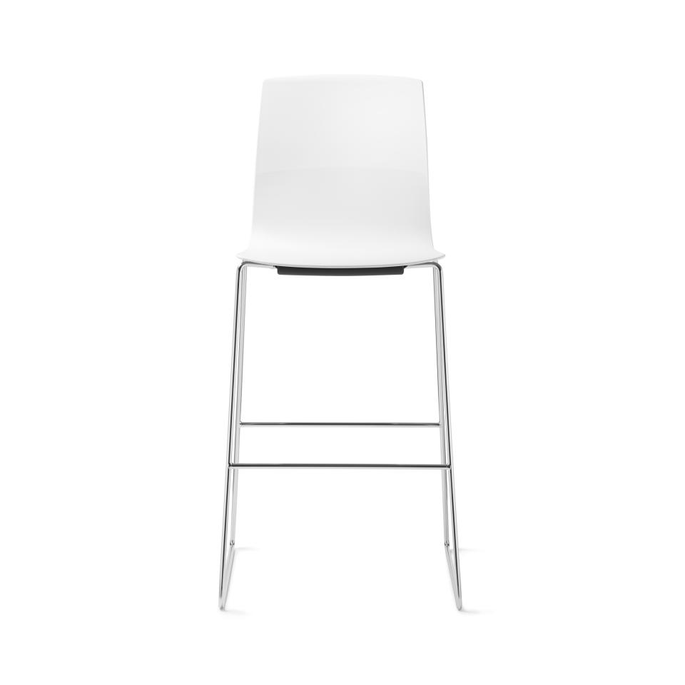 Dauphin Fiore High Back Bar Stool 760mm H Traffic White Shell Chrome Frame 4 Leg Felt Glides Image