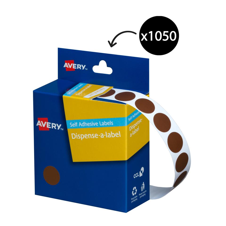 Avery Circle Dispenser Labels 14mm Diameter Brown 1050 Labels