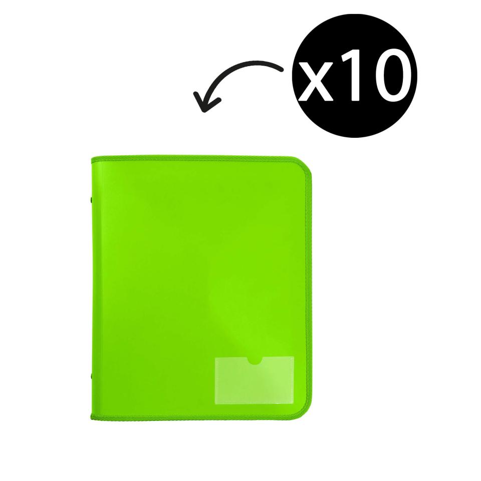 Marbig Zipper Binder W/tech Case A4 2 D-ring 25mm Lime Pack 10