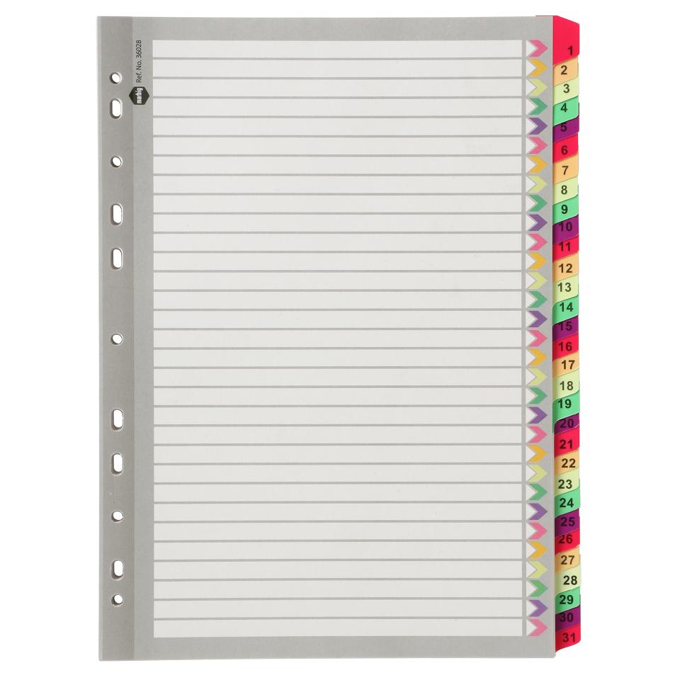 Marbig Dividers Manilla Plastic Fluoro Tab A4 White Numbered 31 Tab | Winc