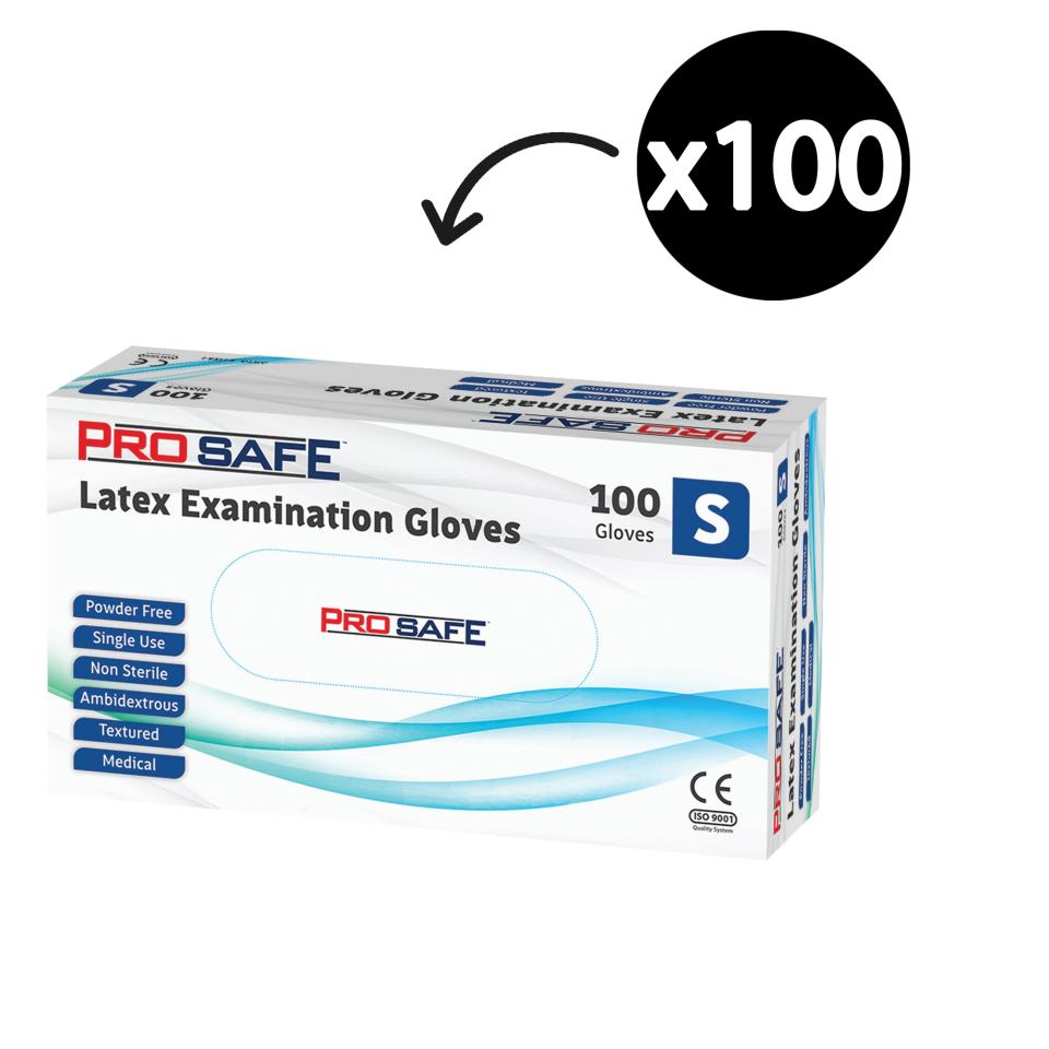 Prosafe Latex Examination Gloves Powder Free White Small Box 100