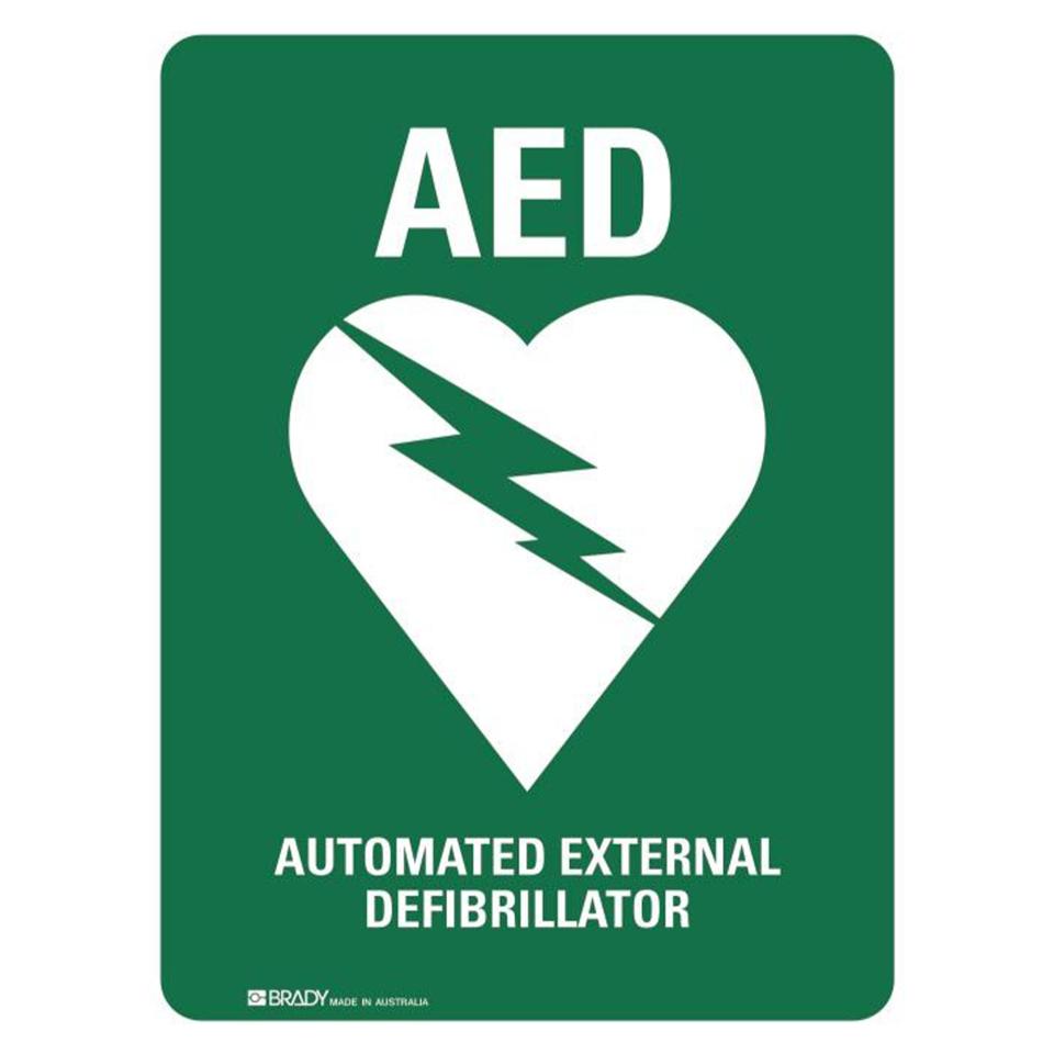 Brady 872718 Sign Automated External Defibrillator Metal 300H X 225W mm Green/White