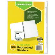 Marbig Dividers A4 Manilla Unpunched White 10 Tab