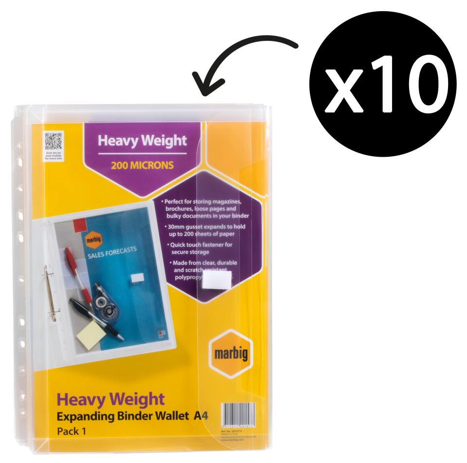 A4 Binder Wallet Expanding Clear Pack 10 Winc