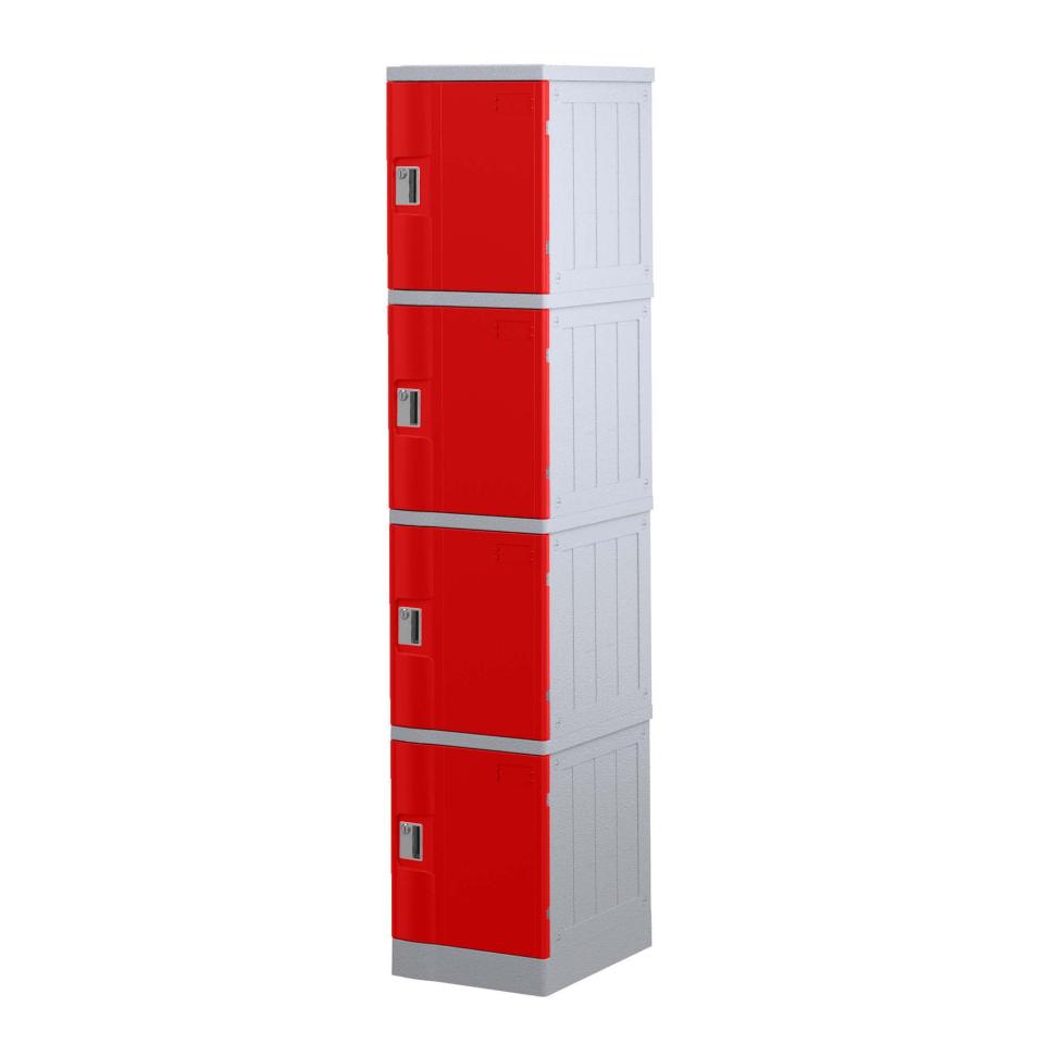 Steelco Locker ABS Plastic 4 Tier with Pad Latch Lock Full Height 1940hx380wx500 Red