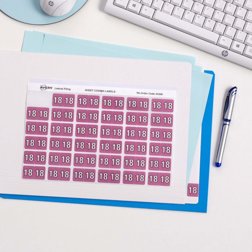 Avery 18 Side Tab Colour Coding Labels for Lateral Filing - 25 x 38mm - Pink - 180 Labels | Winc