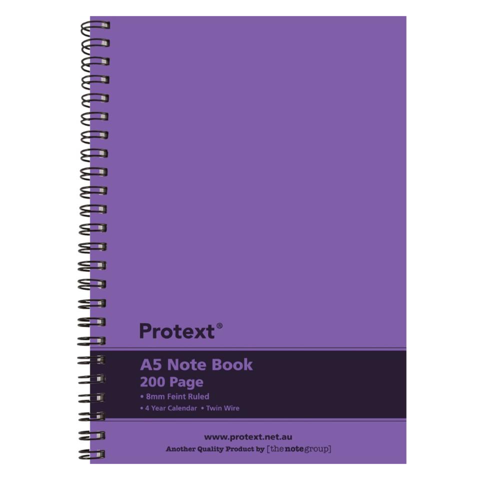 Protext Twin Wire PP Note Book A5 200 Page Purple