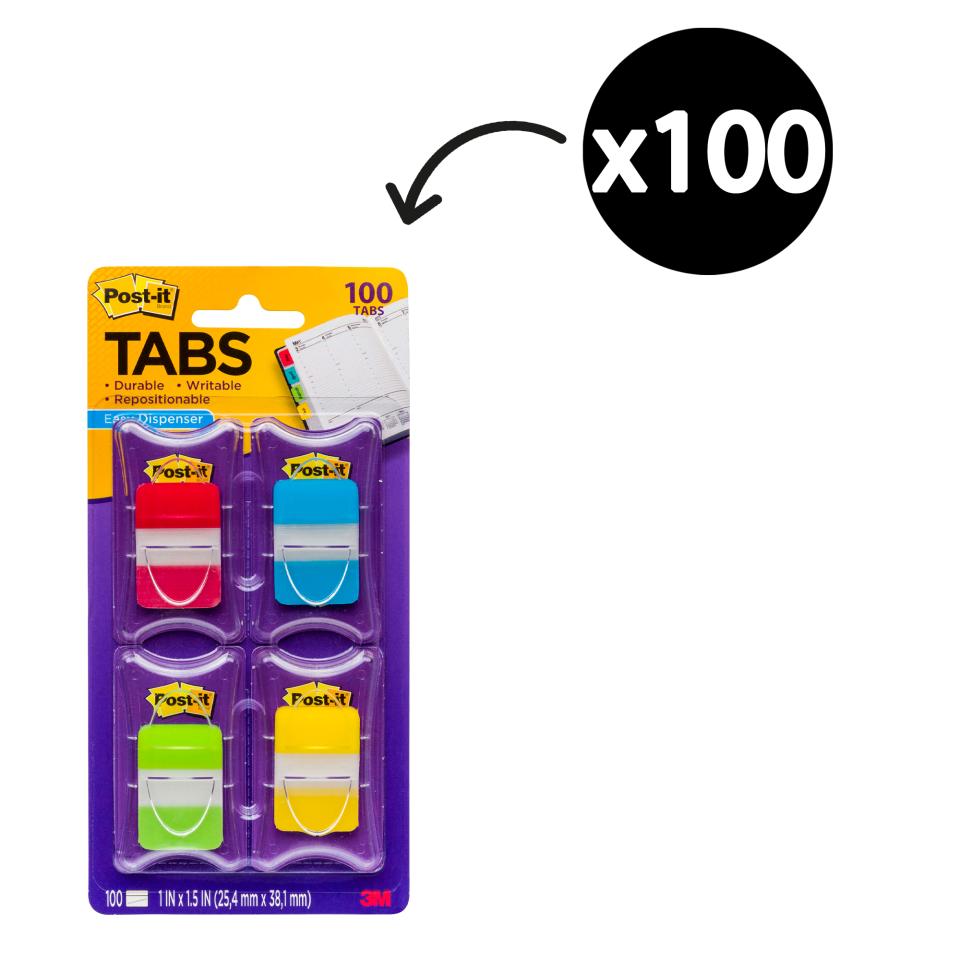 PostIt Easy Dispenser Tabs 25.4 x 38.1mm Assorted Pack 4 Winc