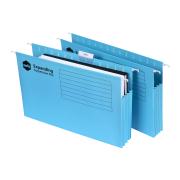 Marbig Expanding Suspension File 90mm with Tabs & Inserts Foolscap Blue Box 20