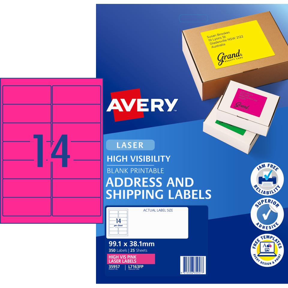 Avery Fluoro Shipping Labels for Laser Printers - 2221.221 x 221.221mm - 21  Labels (L722163FP) In 99.1 Mm X 38.1 Mm Label Template