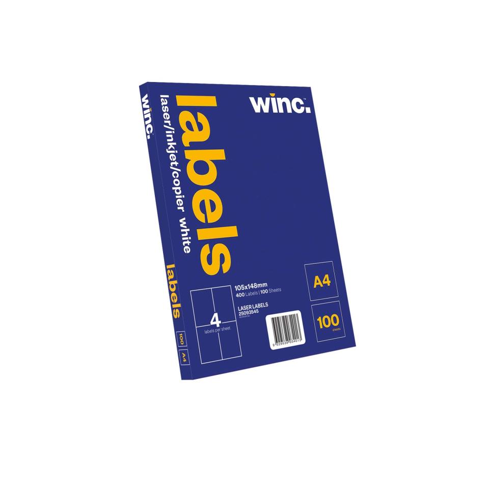 Winc Laser Labels 105x148mm 4 Per Sheet Pack of 100 Sheets