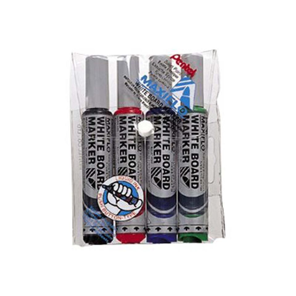 Pentel Mwl5-4 Maxiflo Whiteboard Marker Bullet Wallet 4
