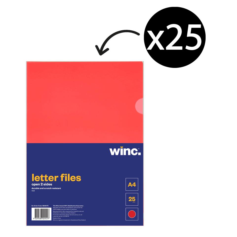 Winc Letter File A4 Open 2 Sides Red Pack 25