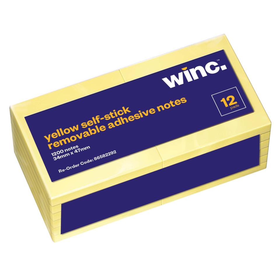 Winc SelfStick Removable Notes Yellow 12 Pads Pack Winc