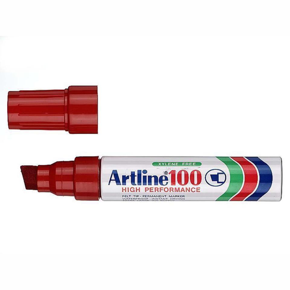 Artline 100 Permanent Marker Broad Chisel Tip 7.5-12.0mm Red
