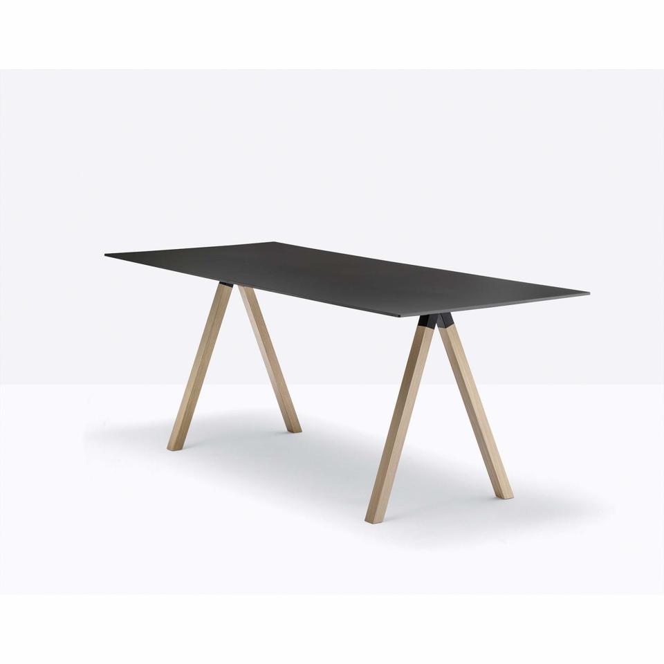 Pedrali Arki Desk 1390 W x 690 D x 740mm H Timber Leg Black Solid Laminate Top