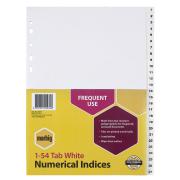 Marbig Dividers A4 Polypropylene 1-54 Numerical White Tab