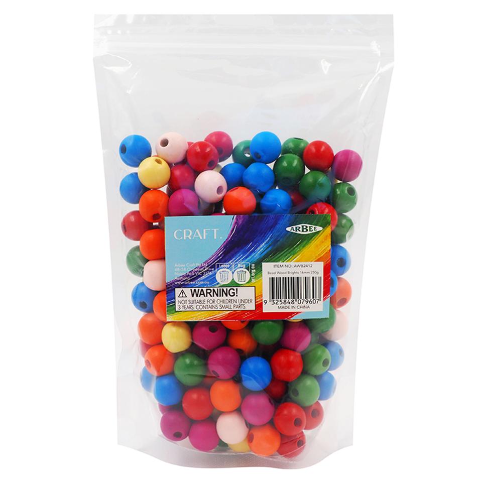 Arbee Beads Wood Beads Round Painted Multicolour 16mm 250g Image