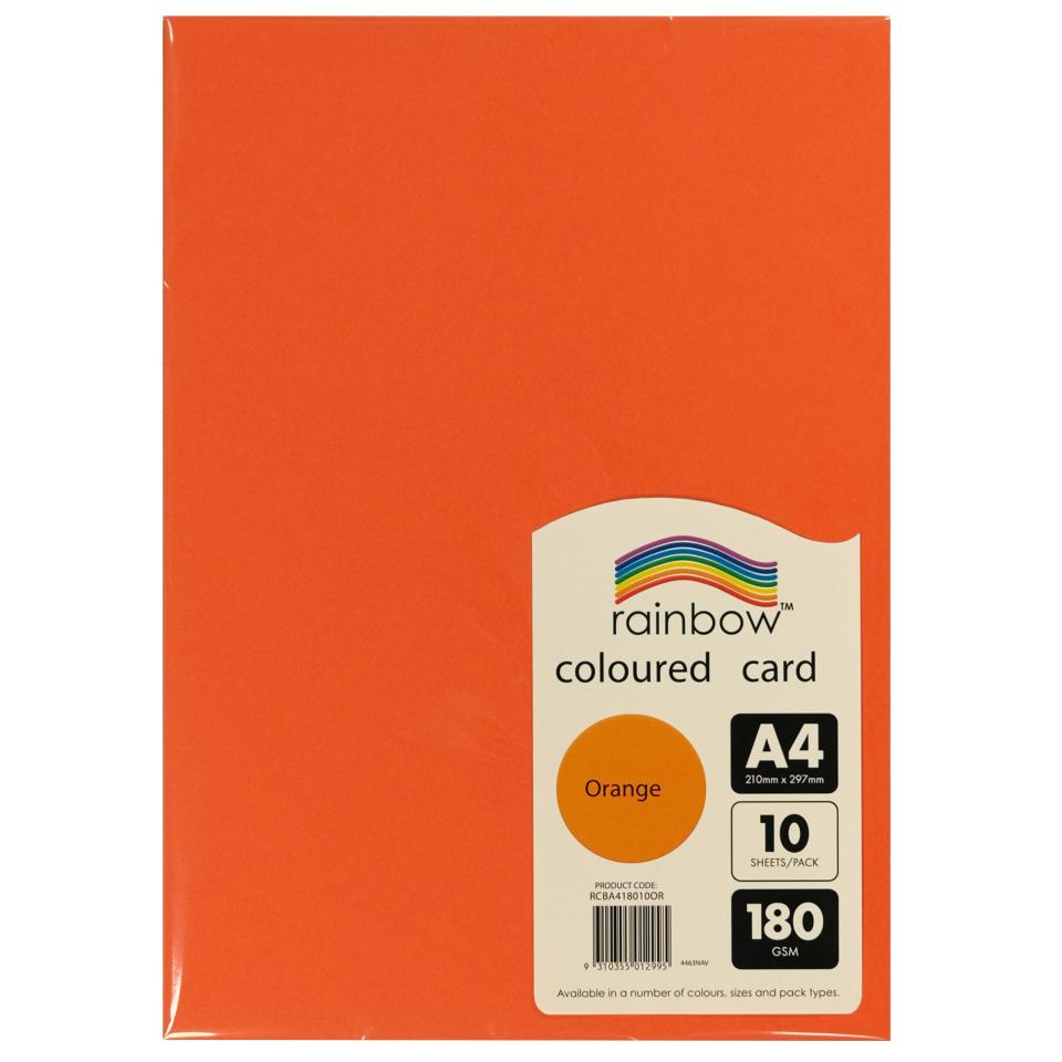 Rainbow Coloured Card 180gsm A4 10 Sheet Orange Winc Rainbow Coloured Card 180gsm A4 10 Sheet Orange Winc