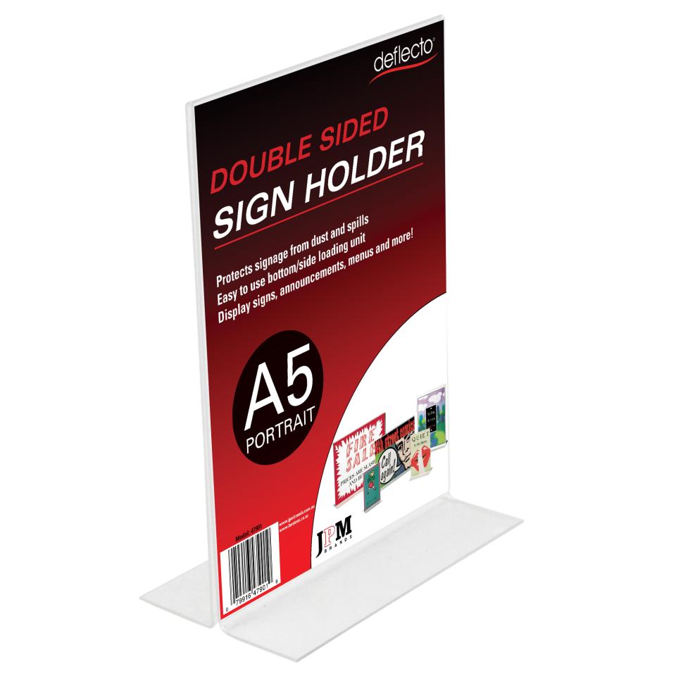 Deflecto Sign Menu Holder Portrait Double Sided A5 Clear