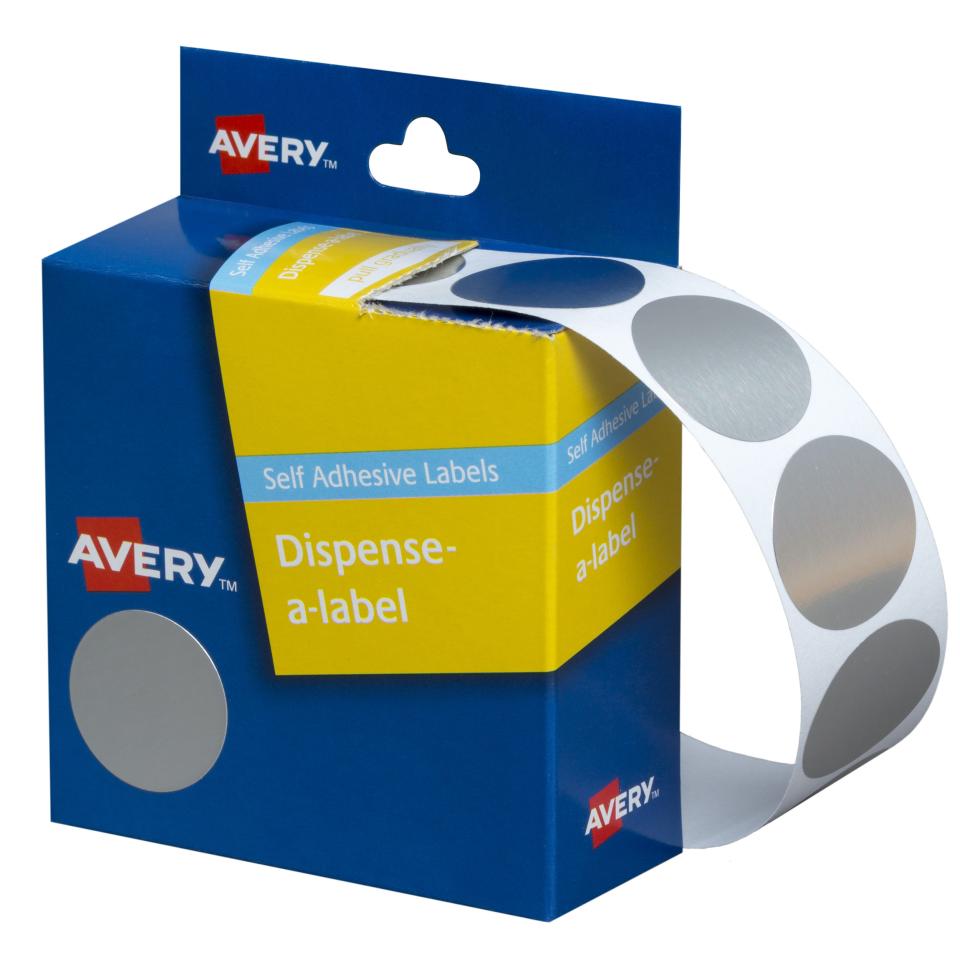 Avery Silver Circle Dispenser Labels 24mm diameter 250 Labels Winc