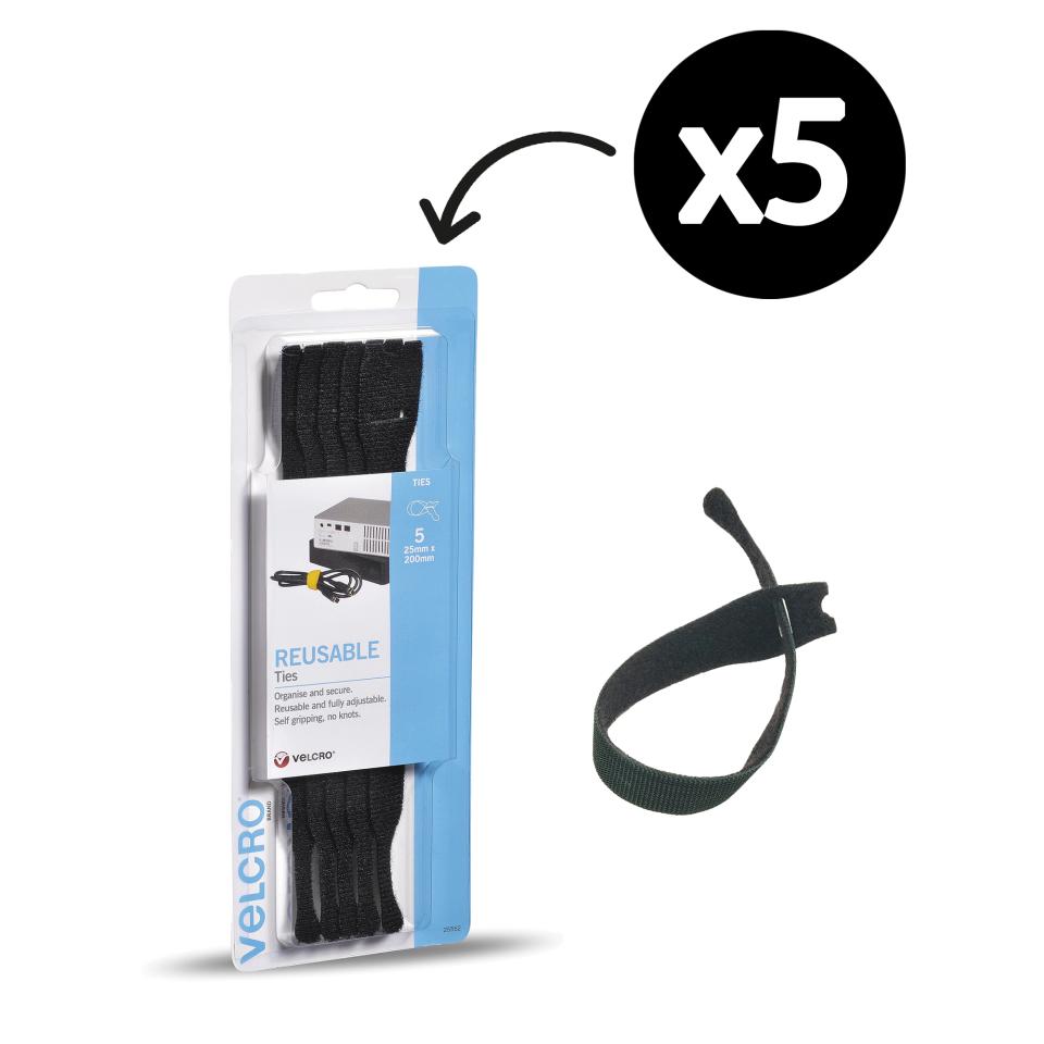 VELCRO Brand One Wrap Reusable Ties 25mm X 200mm Black Pack 5 Winc